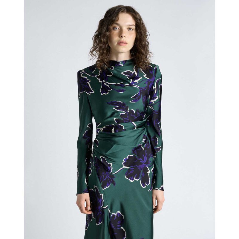 Cue Fern Brushwork Floral Gathered Midi Dress image number 3